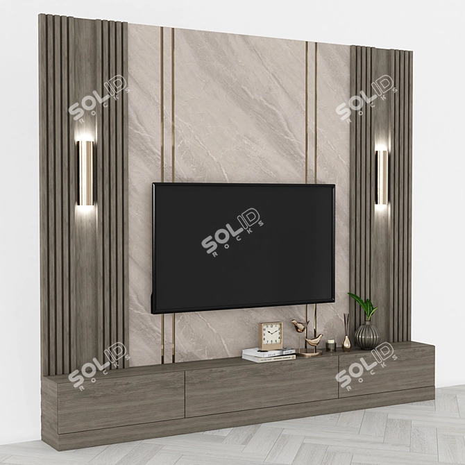 Modern TV Wall Set with 65" Screen 3D model image 3