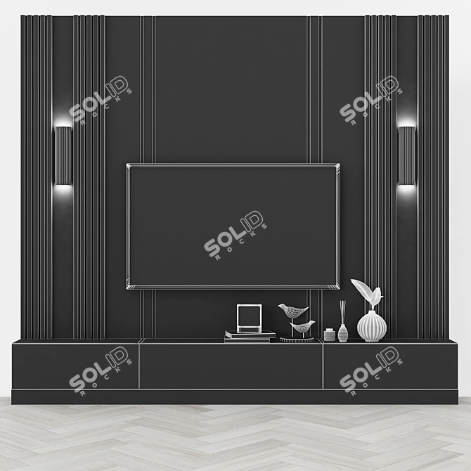 Modern TV Wall Set with 65" Screen 3D model image 4