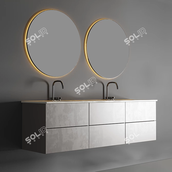 Modern Wooden Bathroom Set 3D model image 2