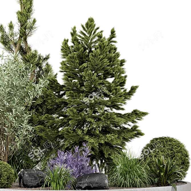 Outdoor Garden Bush and Tree Set 3D model image 3