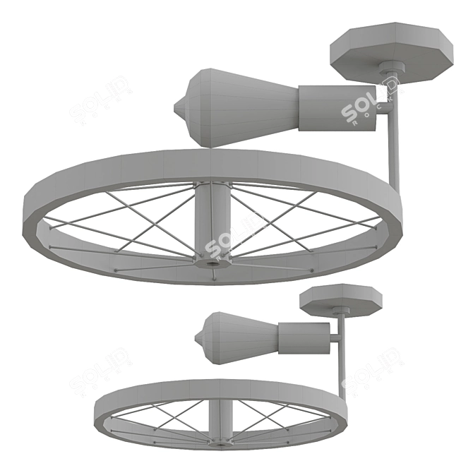 Industrial Pendant Light with Wheel Deco 3D model image 2