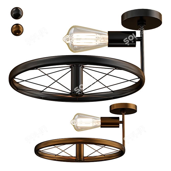 Industrial Pendant Light with Wheel Deco 3D model image 3