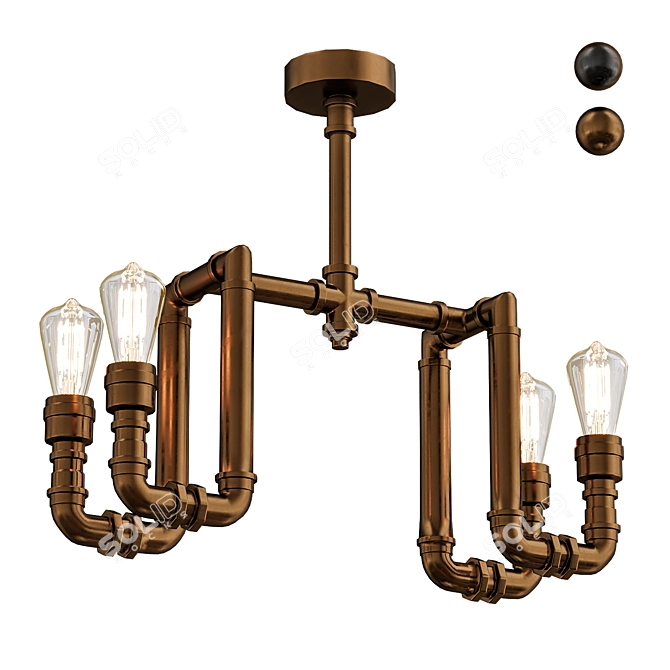 Industrial Water Pipe Ceiling Light 3D model image 1