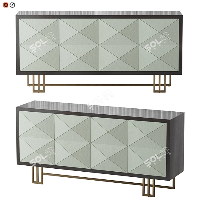 Art Deco Mirrored Steel Sideboard 3D model image 1