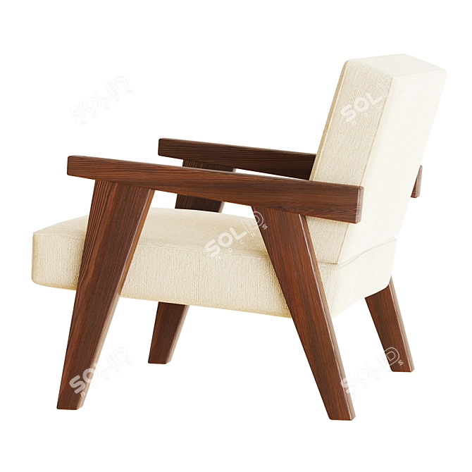 Handcrafted Walnut Armchair with Hemp Upholstery 3D model image 2