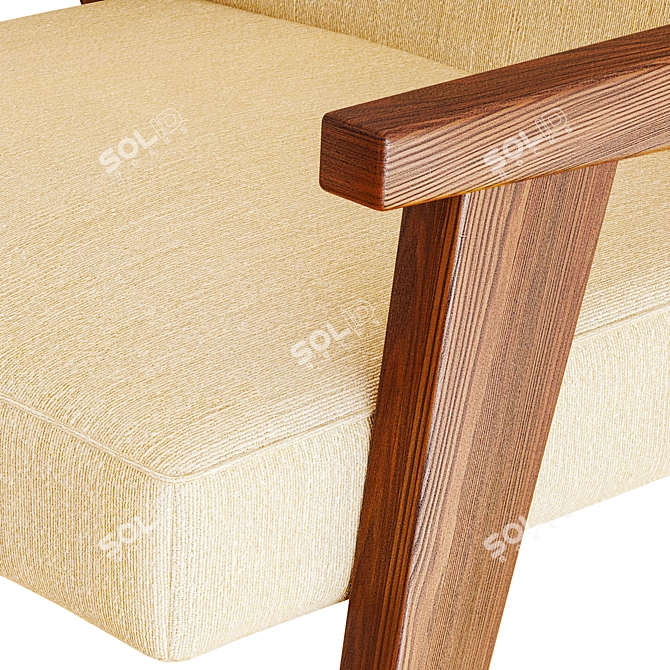 Handcrafted Walnut Armchair with Hemp Upholstery 3D model image 4