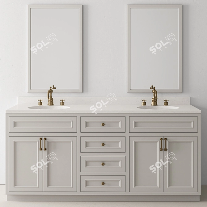 Elegant Wood and Marble Bathroom Set 3D model image 1