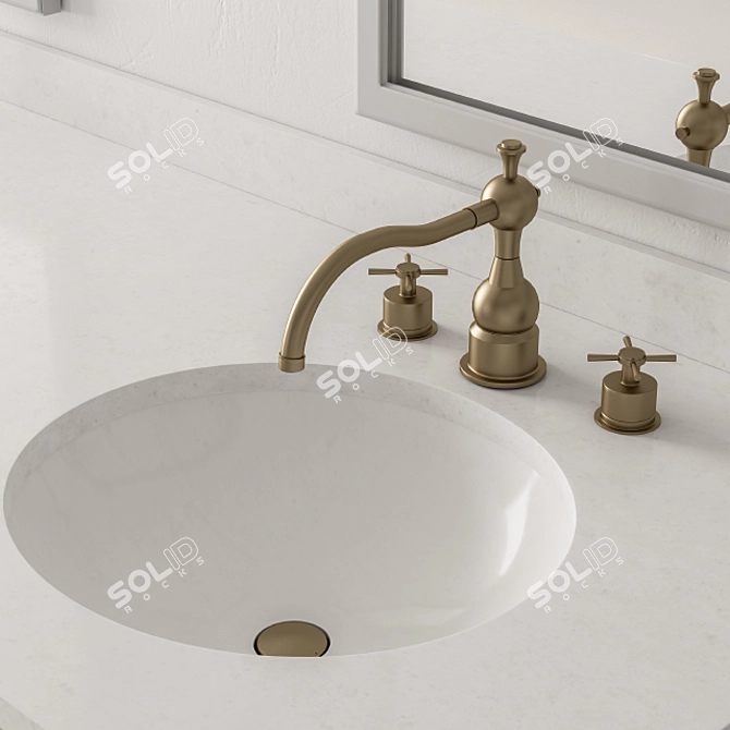 Elegant Wood and Marble Bathroom Set 3D model image 2