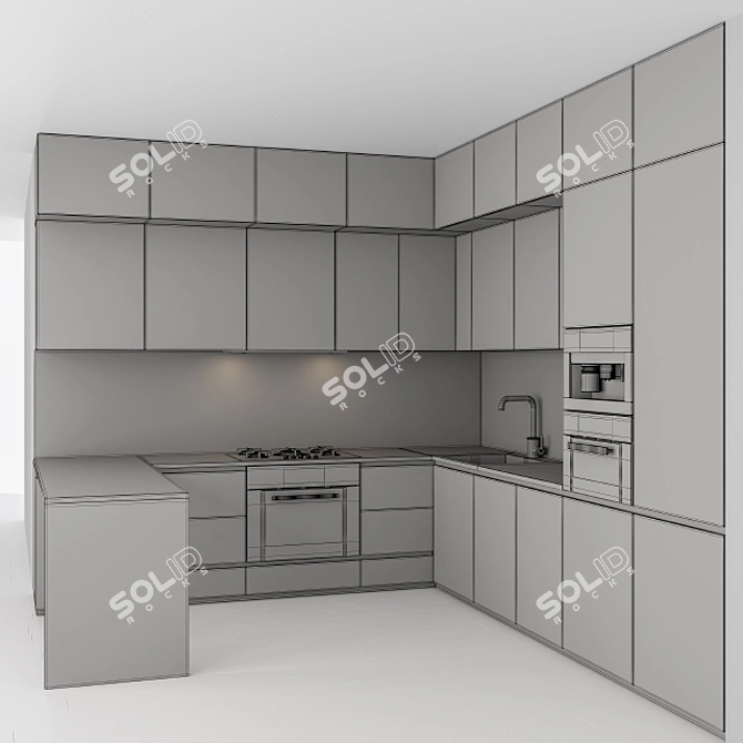 Sleek White & Wood 51: Modern Kitchen 3D model image 5