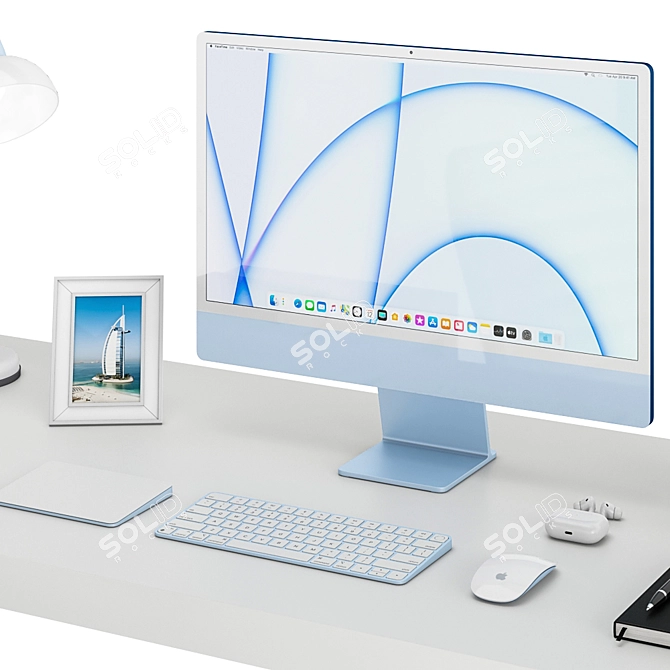Workplace iMac Blue 3D model image 4