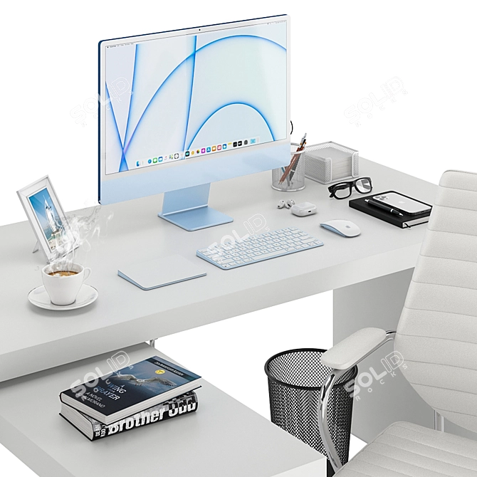Workplace iMac Blue 3D model image 5