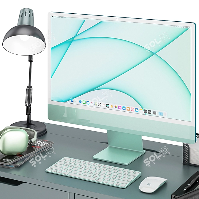 Green iMac Workspace: Complete Set for Productivity 3D model image 4