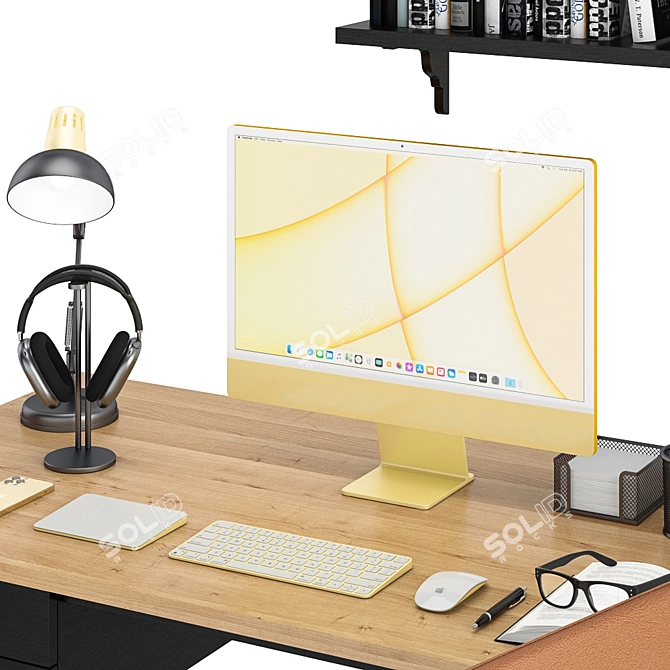 Sleek Yellow iMac for Productive Workplaces 3D model image 4