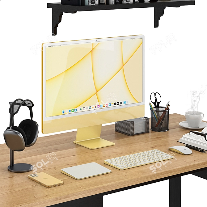 Sleek Yellow iMac for Productive Workplaces 3D model image 5