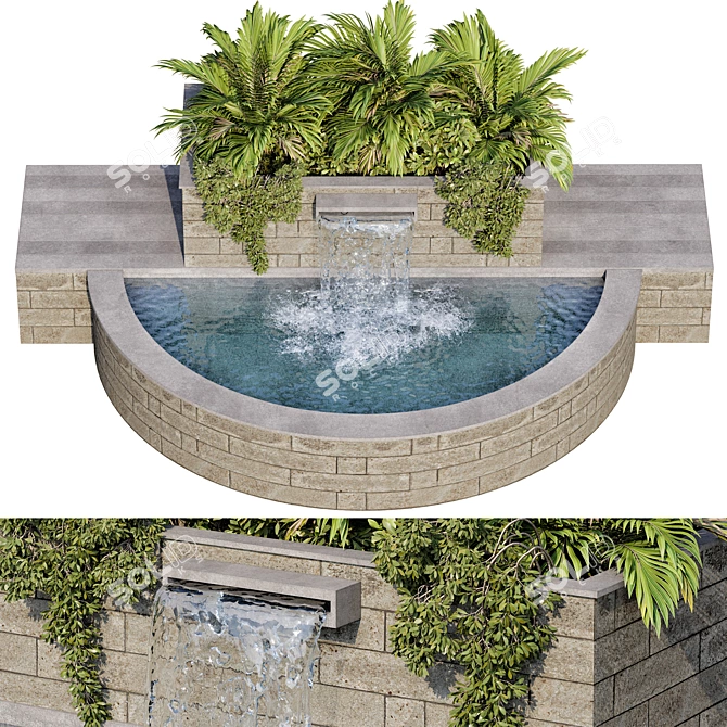  Botanical Oasis: 3D Plant & Fountain 3D model image 1