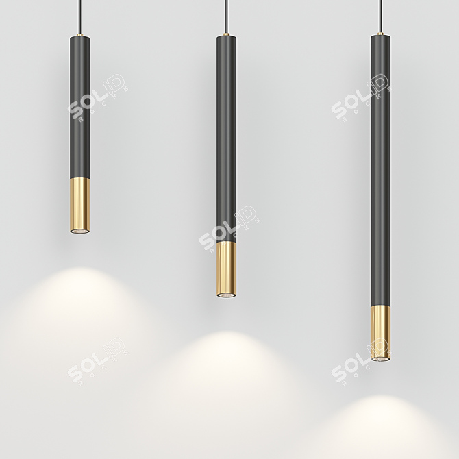 Elegant Brass-Toned LED Pendant 3D model image 1