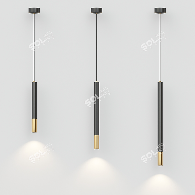 Elegant Brass-Toned LED Pendant 3D model image 2