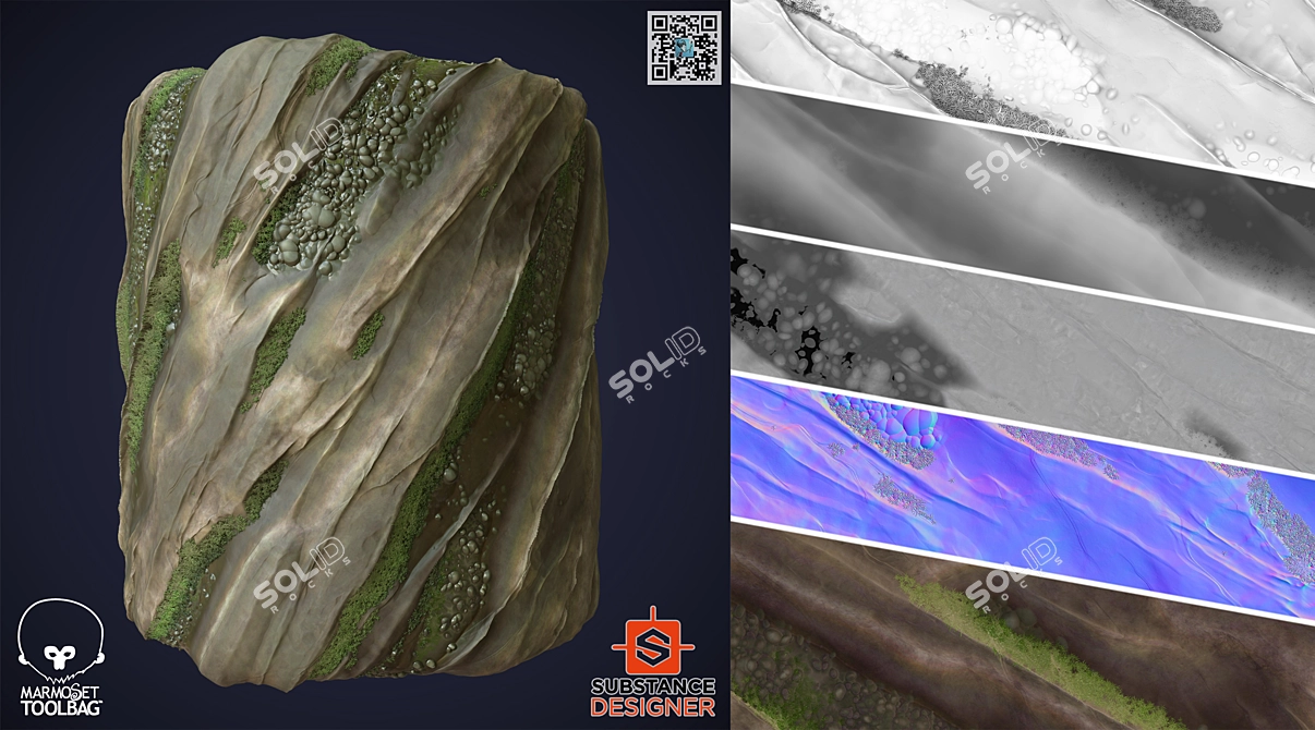 Mossy Rock Generator | SBSAR | 4K 3D model image 3