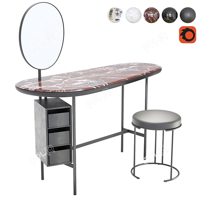 Luxury Living: Divani Pebble + Nina Dressing Table & Stool 3D model image 7