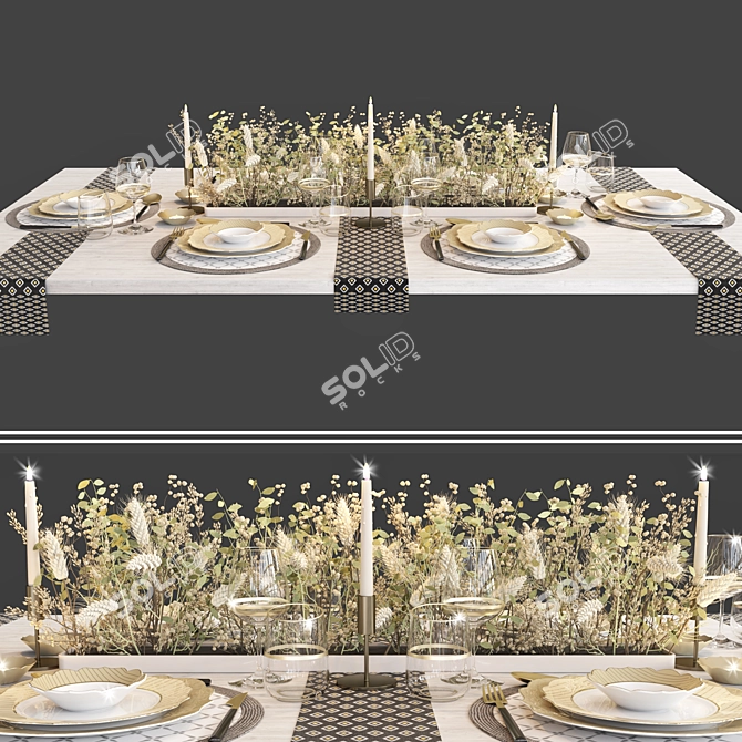 Elegant Dining Table Set 3D model image 1