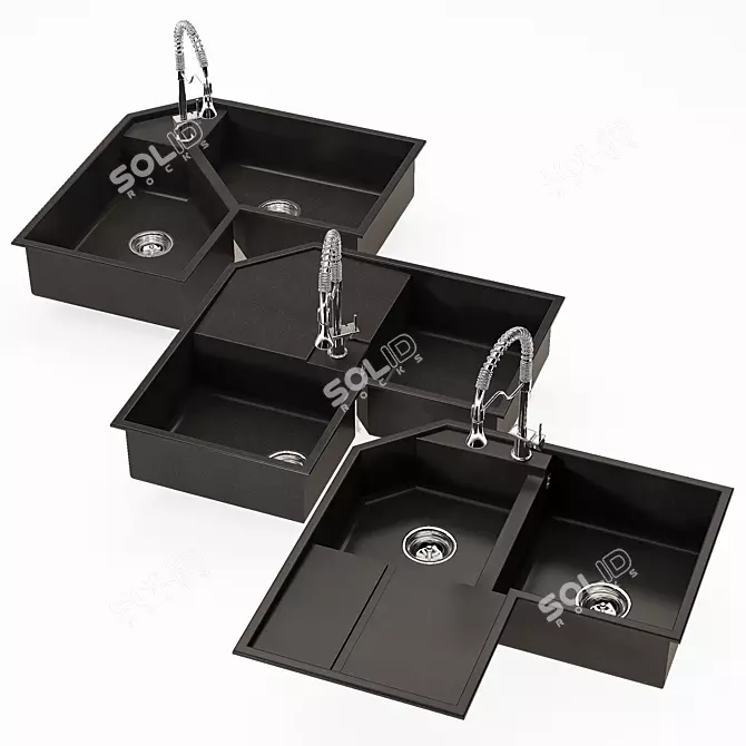 Granite Corner Kitchen Sink with Faucet 3D model image 1