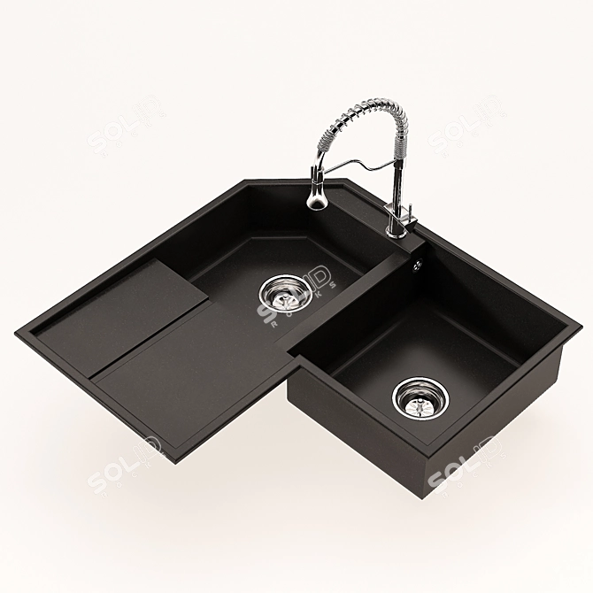 Granite Corner Kitchen Sink with Faucet 3D model image 3