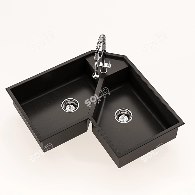 Granite Corner Kitchen Sink with Faucet 3D model image 5