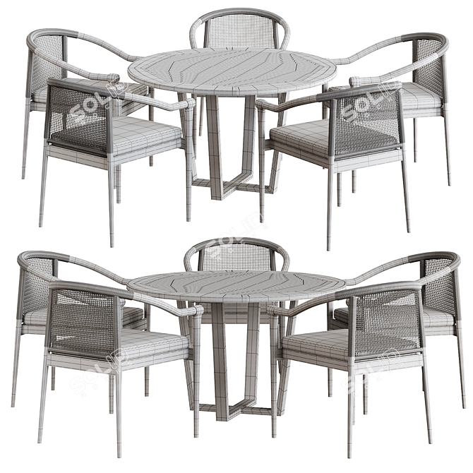 Rustic Round Outdoor Dining Set 3D model image 6