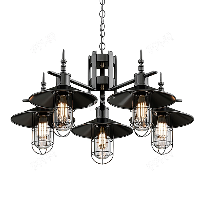 Industrial Cone Chandelier 3D model image 2