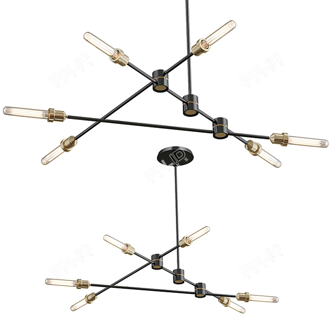 6-Light Industrial Linear Chandelier 3D model image 1