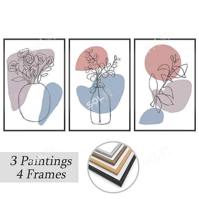  'Artful Trio: Set of 3 Wall Paintings' 3D model image 1