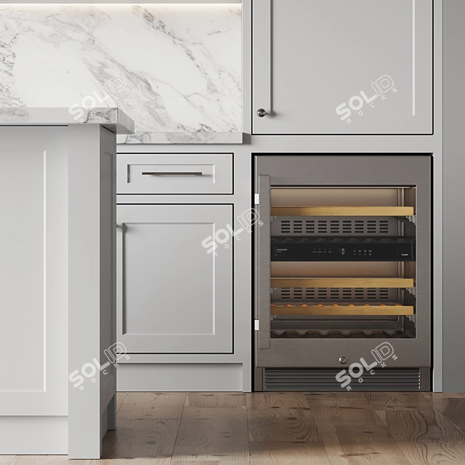 Versatile Kitchen Set: Gas Hob, Oven, Coffee Machine, Wine Fridge, Sink, and Hood 3D model image 3