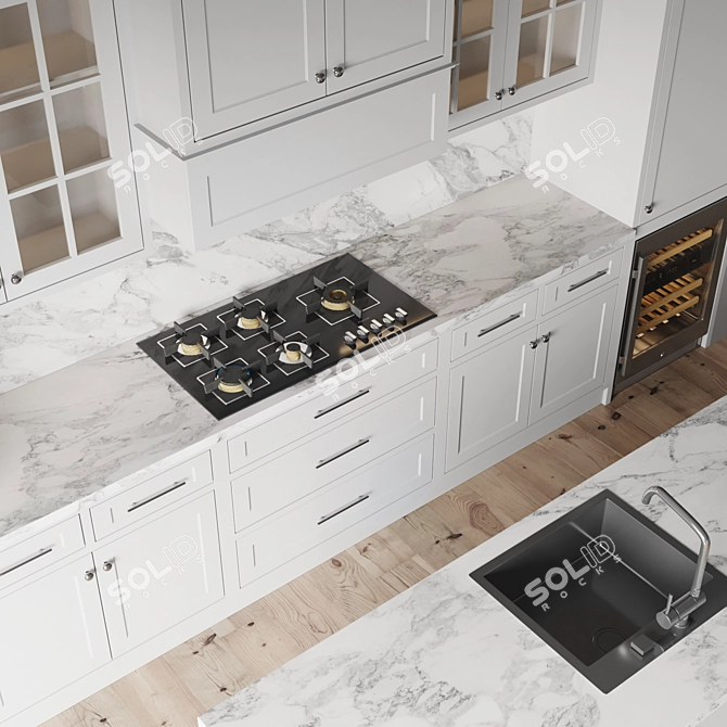 Versatile Kitchen Set: Gas Hob, Oven, Coffee Machine, Wine Fridge, Sink, and Hood 3D model image 4