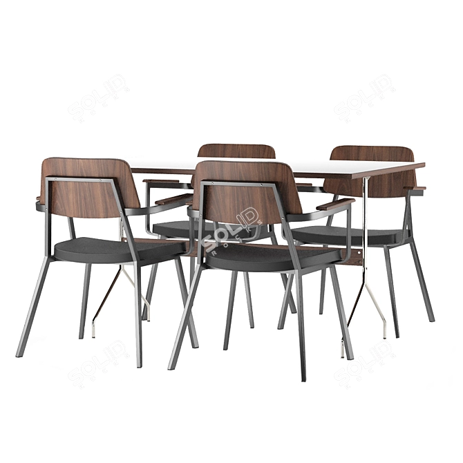 Elegant Wooden and Stainless Steel Wellington Dining Table 3D model image 8