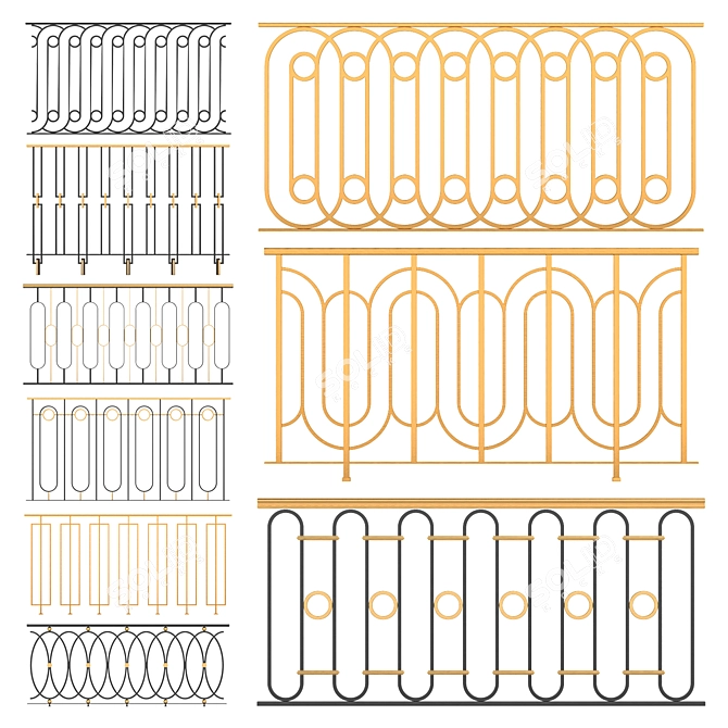 Classic Iron Railings Set 3D model image 3