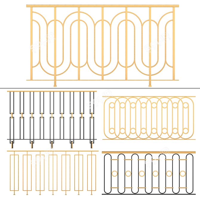 Classic Iron Railings Set 3D model image 5