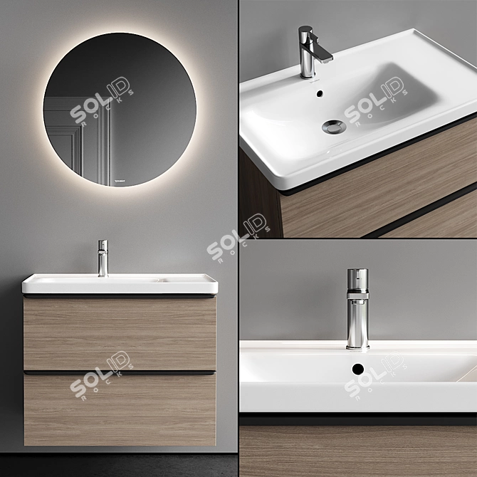 D-Neo Vanity Set: Wall-Mounted Unit, Ceramic Washbasin & Mirror 3D model image 1