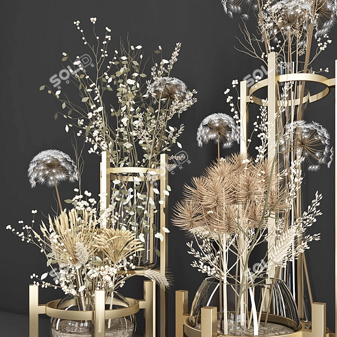 Elegant Dried Flower Bouquet 3D model image 2