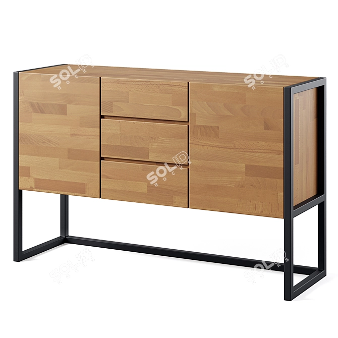 Rustic Oak and Metal Sideboard 3D model image 1