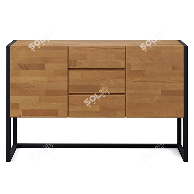 Rustic Oak and Metal Sideboard 3D model image 2