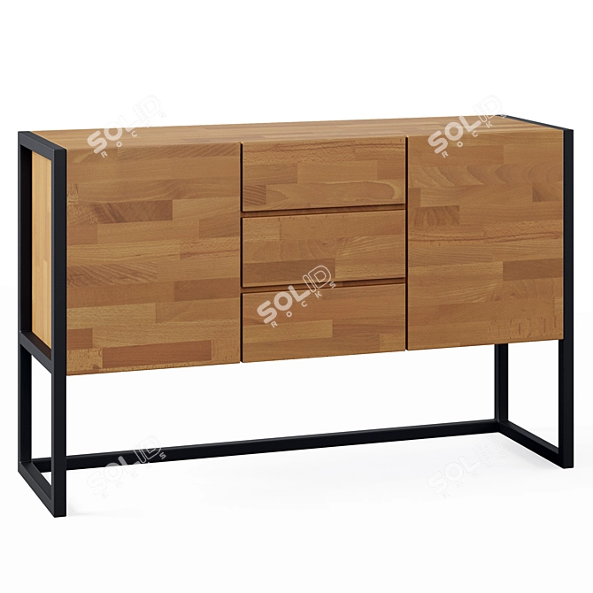 Rustic Oak and Metal Sideboard 3D model image 3