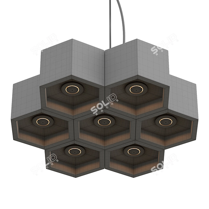 Modern Wooden Honeycomb Chandelier 3D model image 2