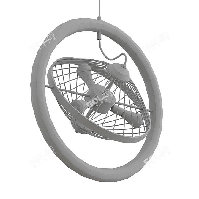 Farmhouse Metal Circle Cage Pendant with Fan Design 3D model image 2