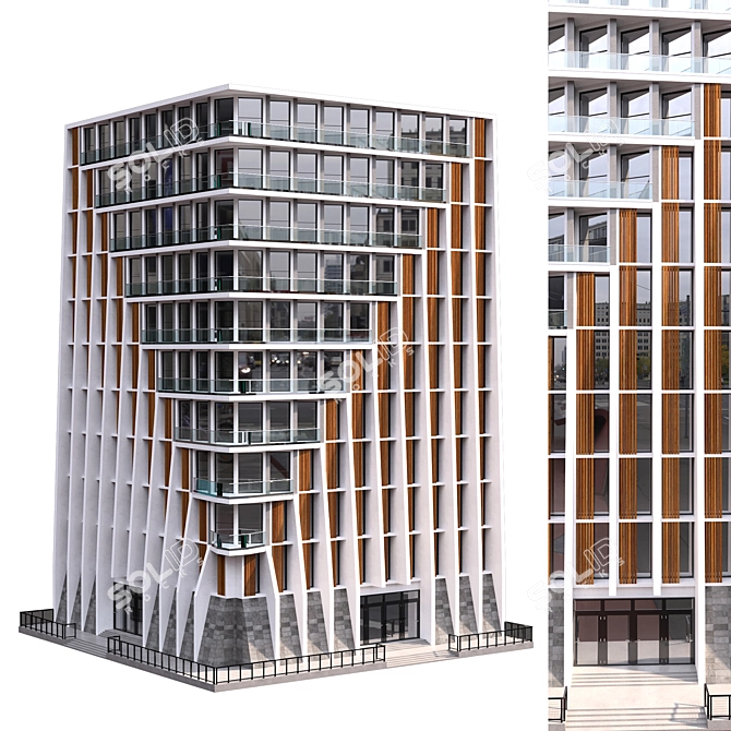Parametric Corner Building: Detailed Facades 3D model image 1