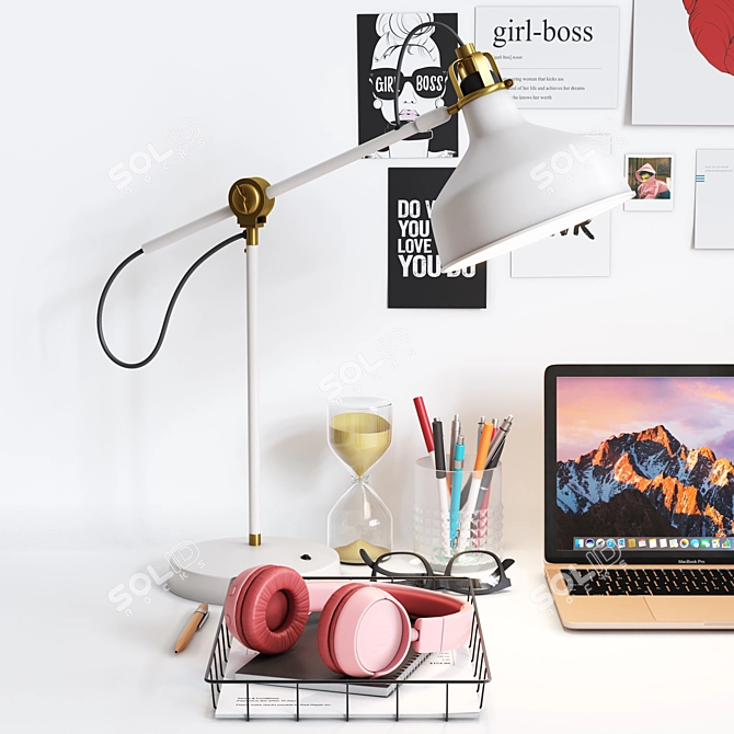 Girls' Workspace Decor Set 3D model image 2