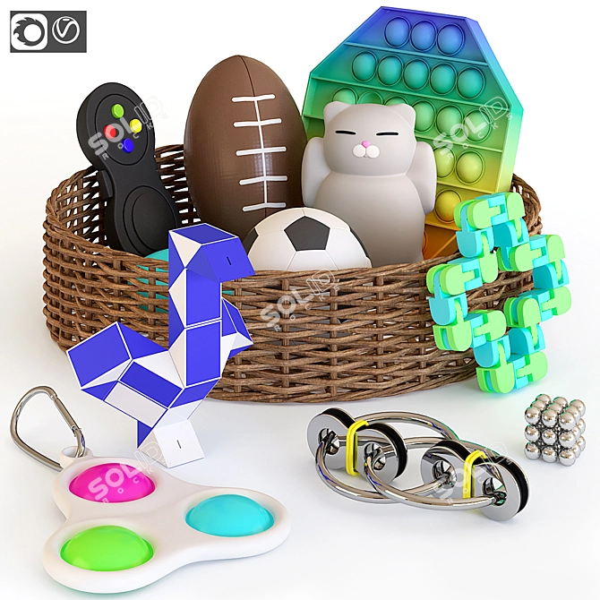 Antistress Toy Set: Pop It, Squishy Cat, Joystick, and More! 3D model image 1