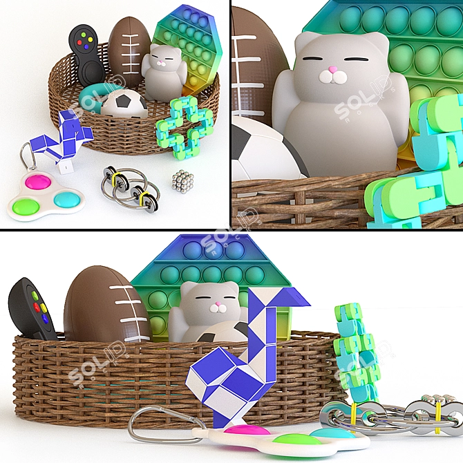 Antistress Toy Set: Pop It, Squishy Cat, Joystick, and More! 3D model image 4