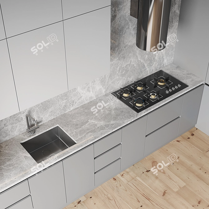 Modern Kitchen Set: Gas Hob, Oven, Coffee Machine, Wine Fridge, Sink & Hood 3D model image 3