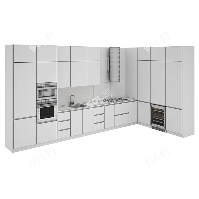Modern Kitchen Set: Gas Hob, Oven, Coffee Machine, Wine Fridge, Sink & Hood 3D model image 5