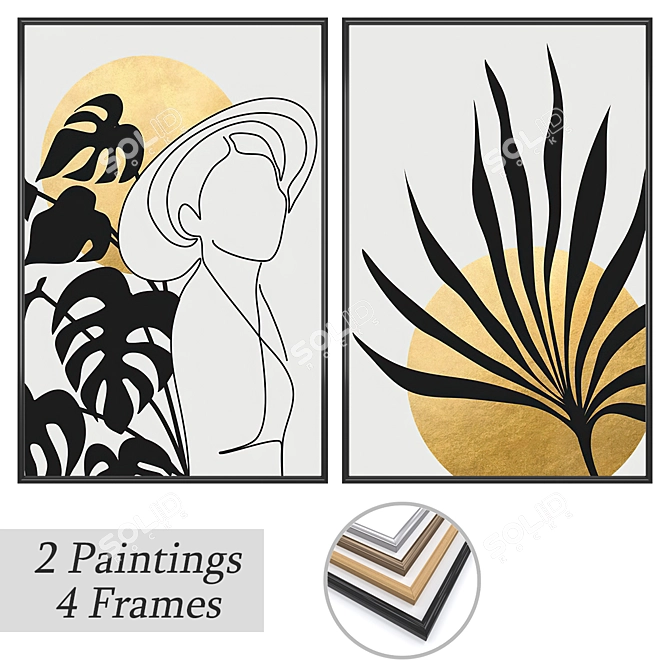Elegant Wall Art Set with Frame Options 3D model image 1